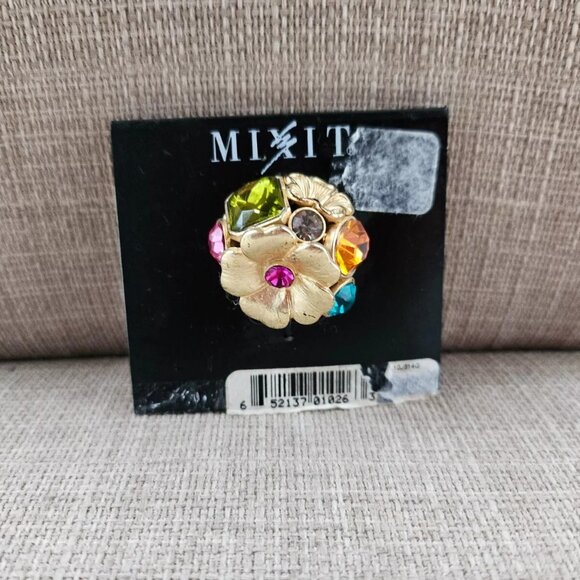Mixit Women Fashion Ring Multi Color Crystals Gold Tine Stretchable Ring NWT - Picture 9 of 10